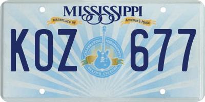 MS license plate KOZ677