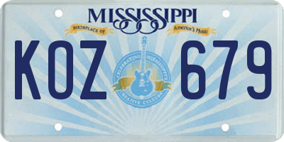 MS license plate KOZ679