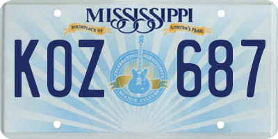 MS license plate KOZ687