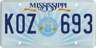MS license plate KOZ693