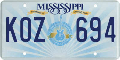 MS license plate KOZ694