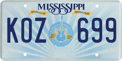 MS license plate KOZ699