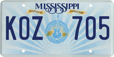 MS license plate KOZ705