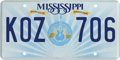 MS license plate KOZ706