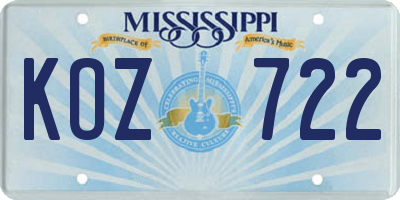 MS license plate KOZ722