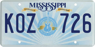 MS license plate KOZ726