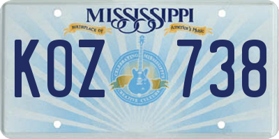 MS license plate KOZ738