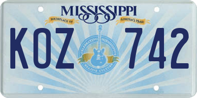 MS license plate KOZ742