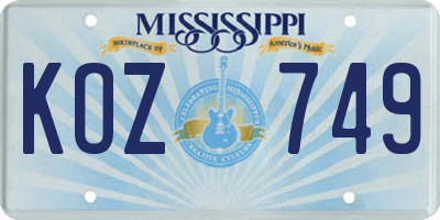 MS license plate KOZ749