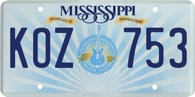 MS license plate KOZ753