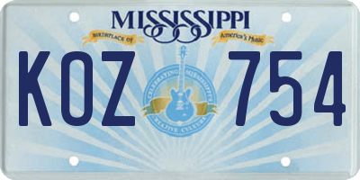 MS license plate KOZ754