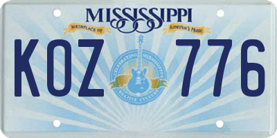 MS license plate KOZ776