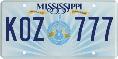 MS license plate KOZ777