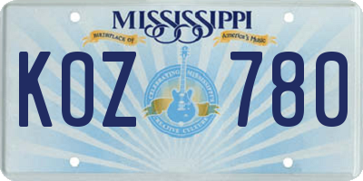 MS license plate KOZ780