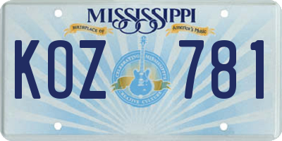 MS license plate KOZ781