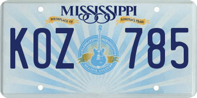 MS license plate KOZ785