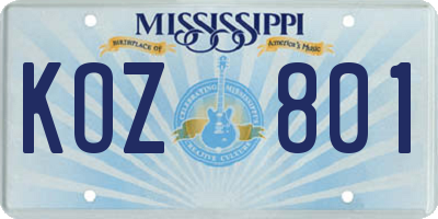 MS license plate KOZ801
