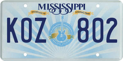 MS license plate KOZ802
