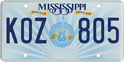 MS license plate KOZ805