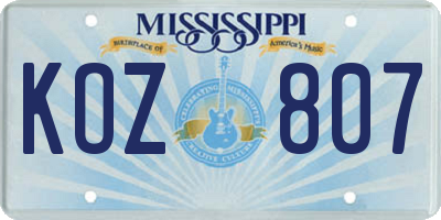 MS license plate KOZ807