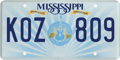 MS license plate KOZ809