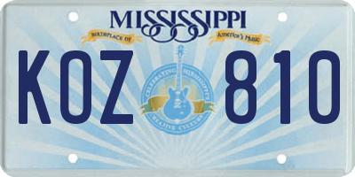 MS license plate KOZ810