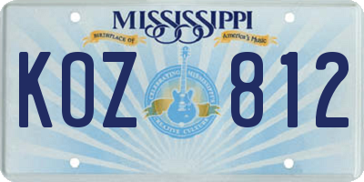 MS license plate KOZ812