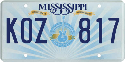 MS license plate KOZ817