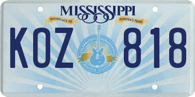 MS license plate KOZ818