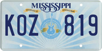 MS license plate KOZ819