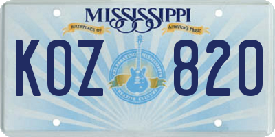 MS license plate KOZ820