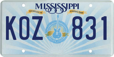 MS license plate KOZ831