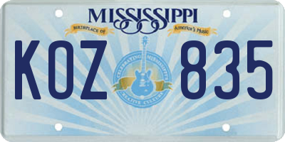 MS license plate KOZ835