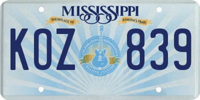 MS license plate KOZ839
