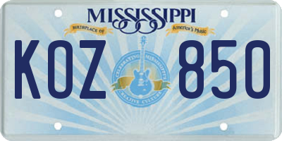 MS license plate KOZ850