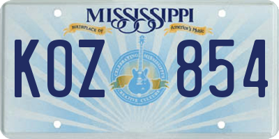 MS license plate KOZ854