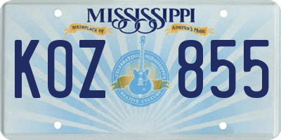 MS license plate KOZ855