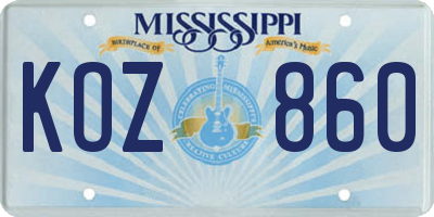 MS license plate KOZ860