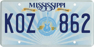 MS license plate KOZ862