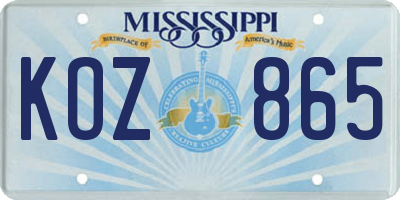 MS license plate KOZ865