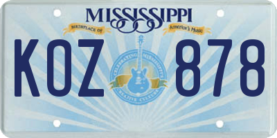 MS license plate KOZ878