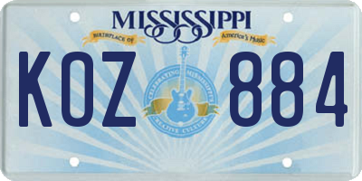MS license plate KOZ884