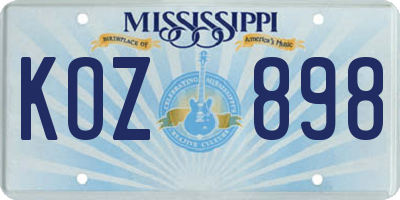 MS license plate KOZ898
