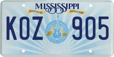 MS license plate KOZ905