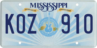 MS license plate KOZ910