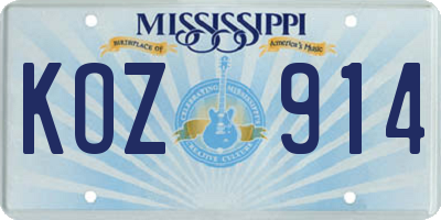 MS license plate KOZ914