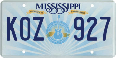 MS license plate KOZ927