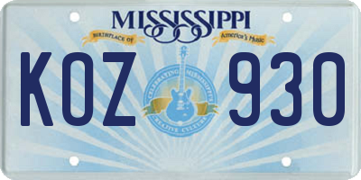 MS license plate KOZ930
