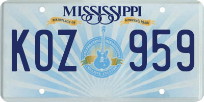 MS license plate KOZ959