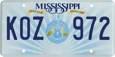 MS license plate KOZ972